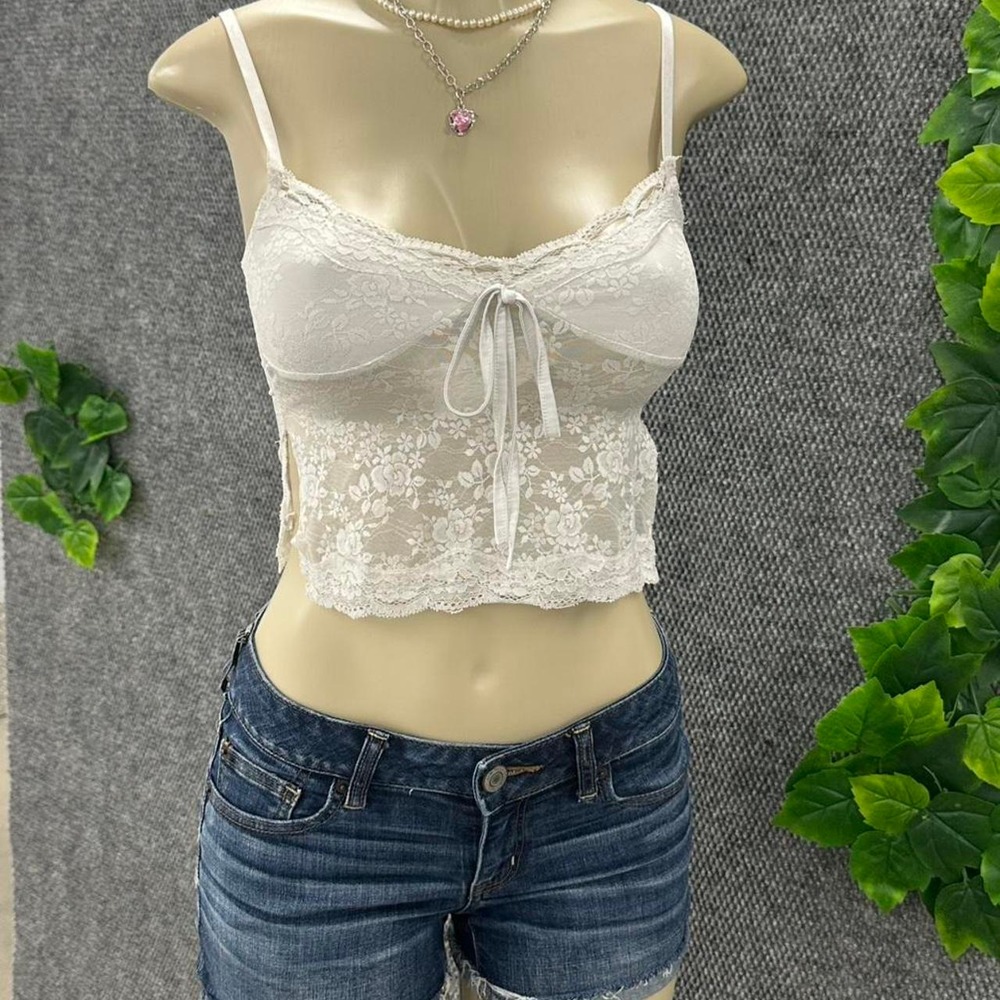 Edikted White Lace Tie Front Cami Top Coquette Fairycore Y2K XS